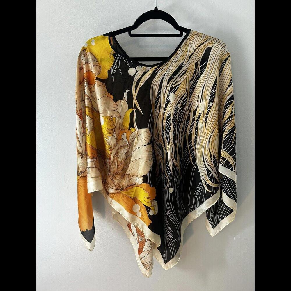 Silk Multicolor Orange/Black/ Yellow Poncho Generous Sizing